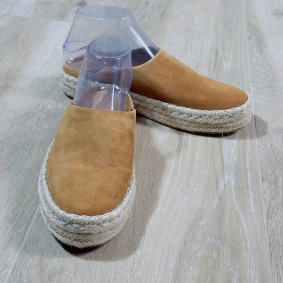 VINCE Ulla Espadrille Fall Tan Suede Platform Mules Slip On Size 7 - Picture 3 of 9